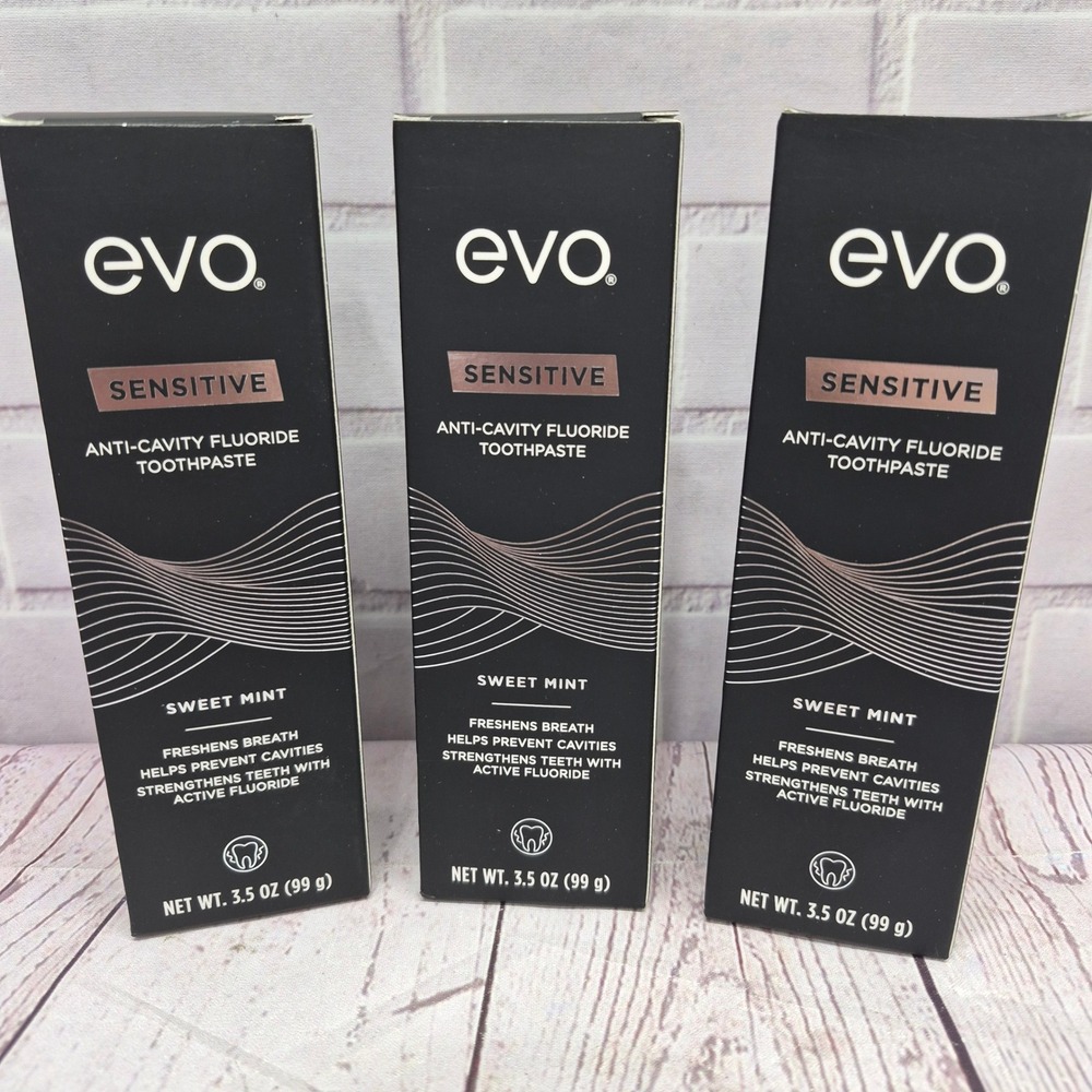 Evo Sensitive Anti-Cavity Fluoride Toothpaste Sweet Mint 3.5oz Lot of 3 Exp 2028